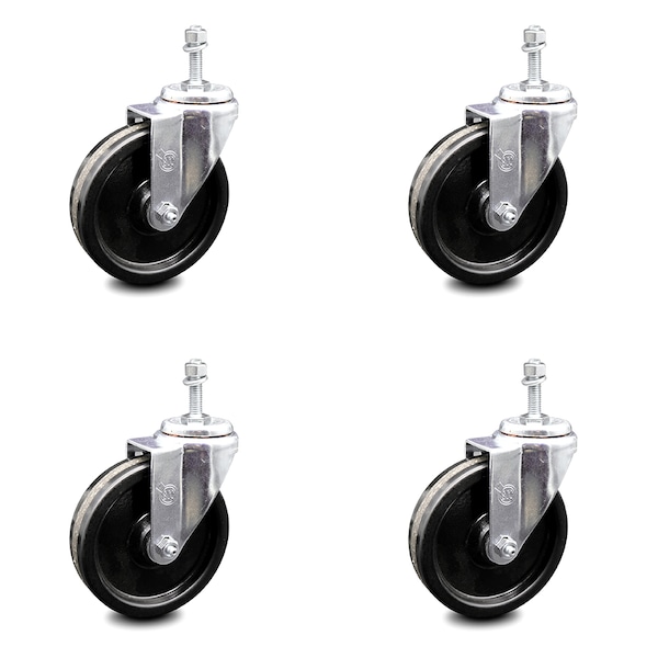 5 Inch Phenolic Wheel Swivel 3/8 Inch Threaded Stem Caster Set